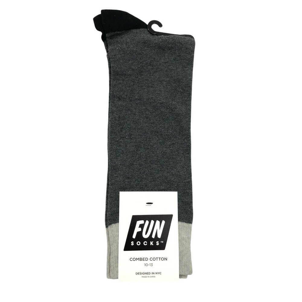 Fun Socks Mens Crew Socks Combed Cotton Arch Support Gray Size 10-13